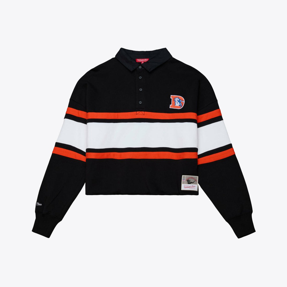 Denver Broncos Women's Throwback Cropped Long Sleeve Rugby Polo Black