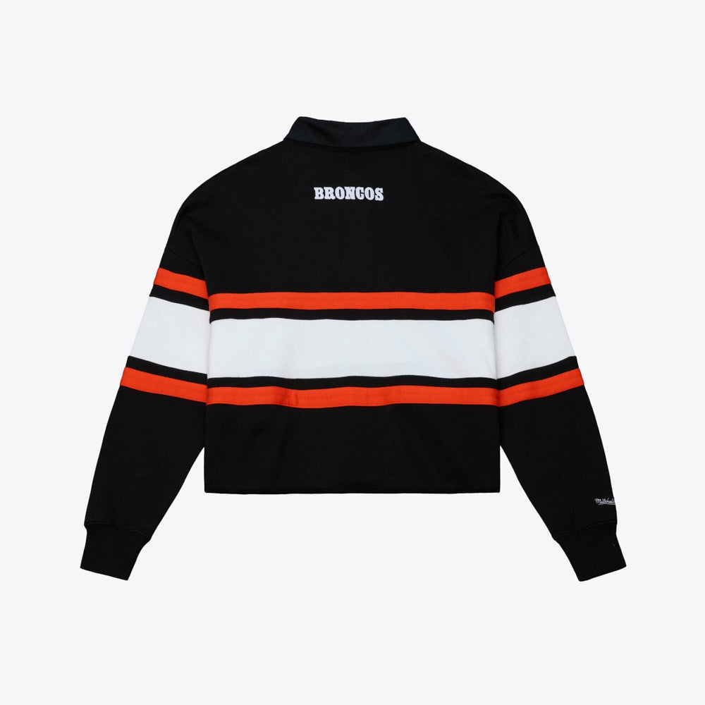 Denver Broncos Women's Throwback Cropped Long Sleeve Rugby Polo Black