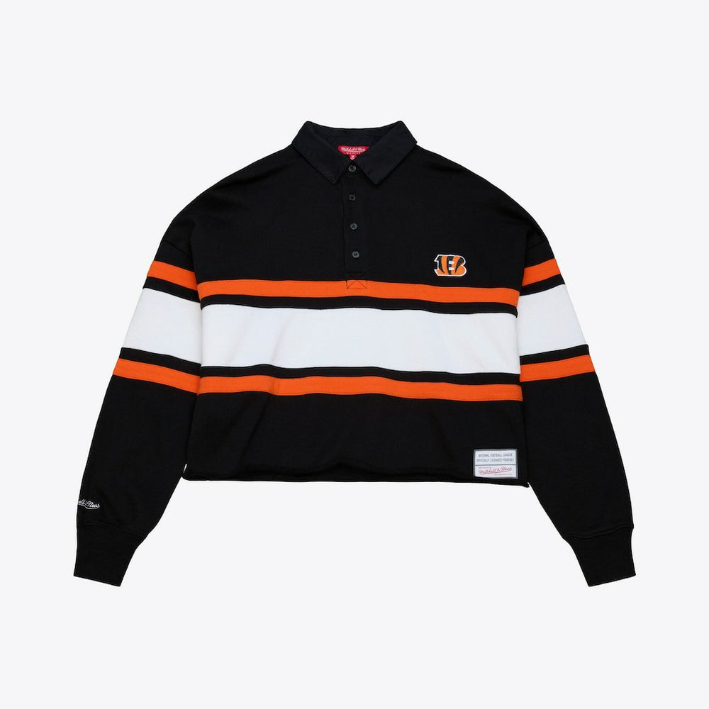 Cincinnati Bengals Women's Cropped Long Sleeve Rugby Polo Black