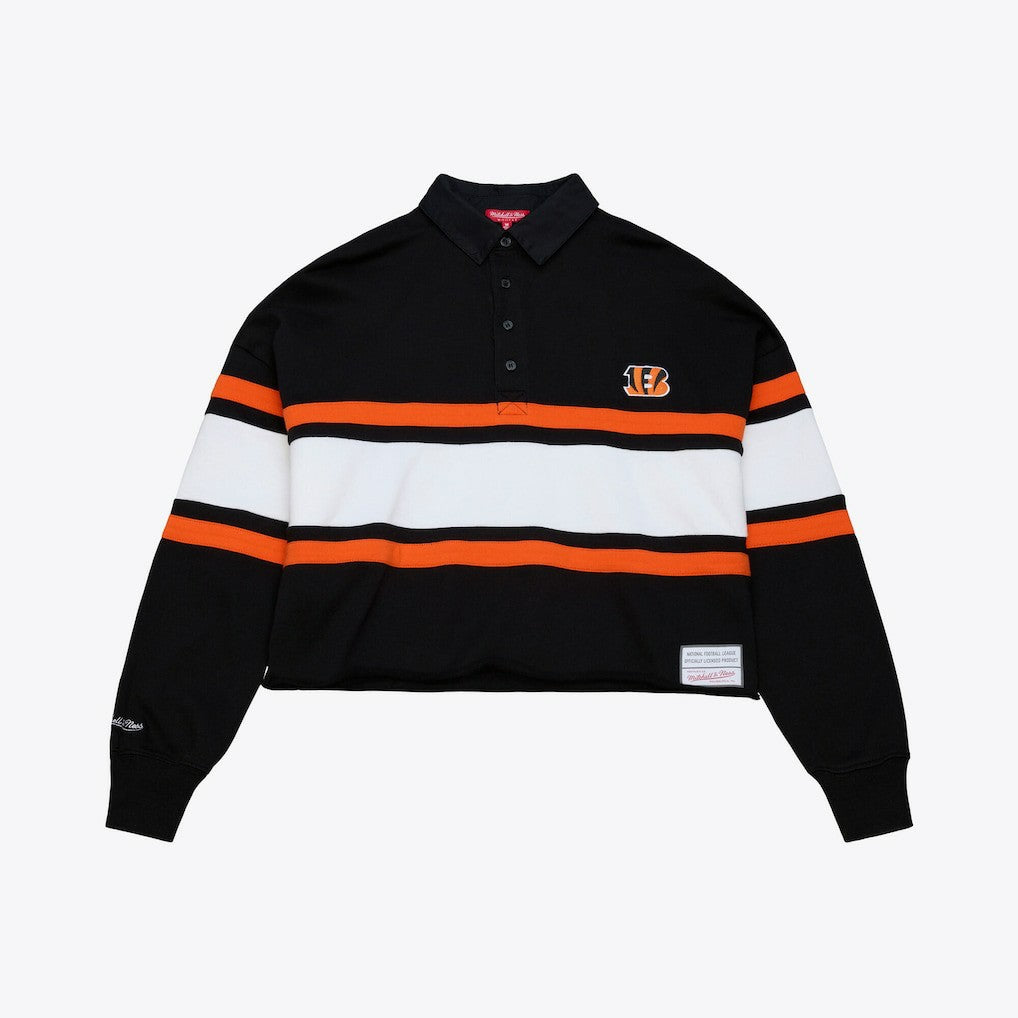Cincinnati Bengals Women's Cropped Long Sleeve Rugby Polo Black