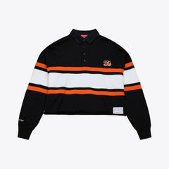 Cincinnati Bengals Women's Cropped Long Sleeve Rugby Polo Black