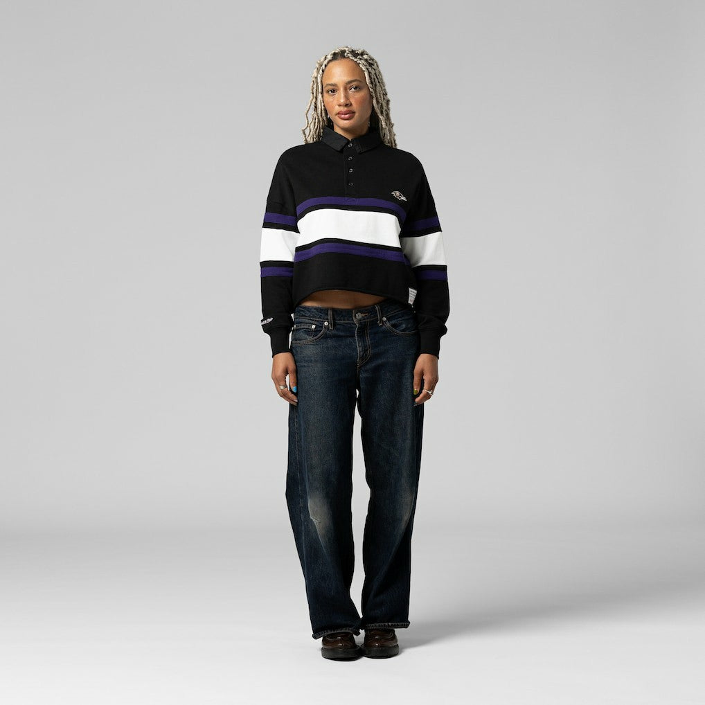 Baltimore Ravens Women's Cropped Long Sleeve Rugby Polo Black