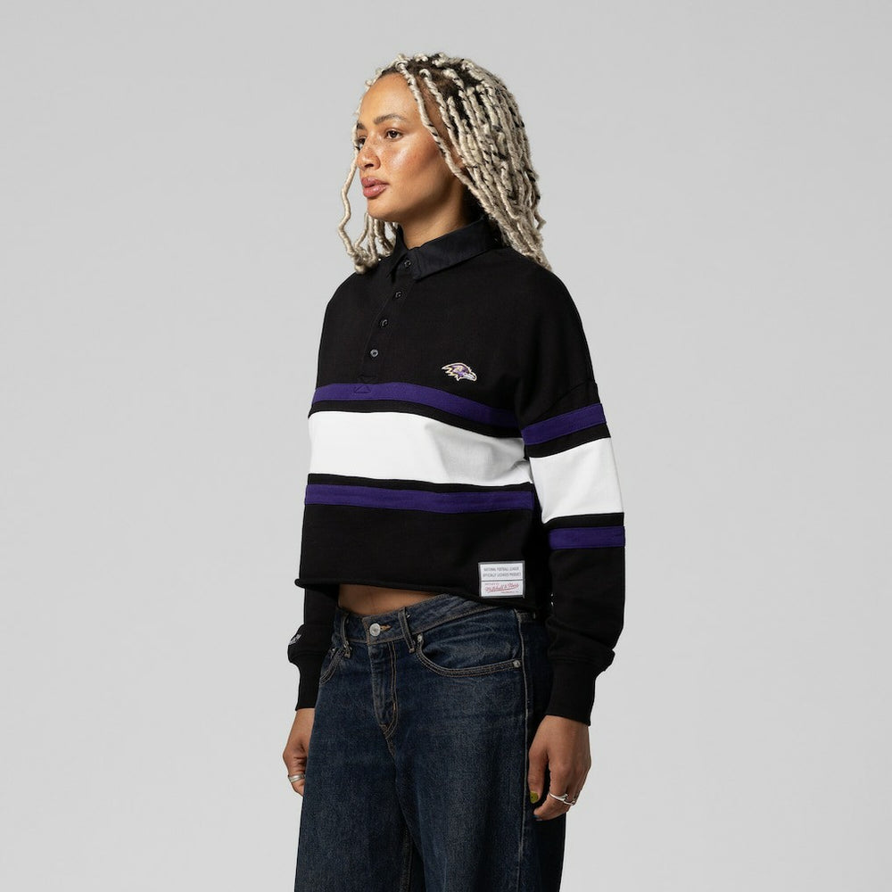 Baltimore Ravens Women's Cropped Long Sleeve Rugby Polo Black