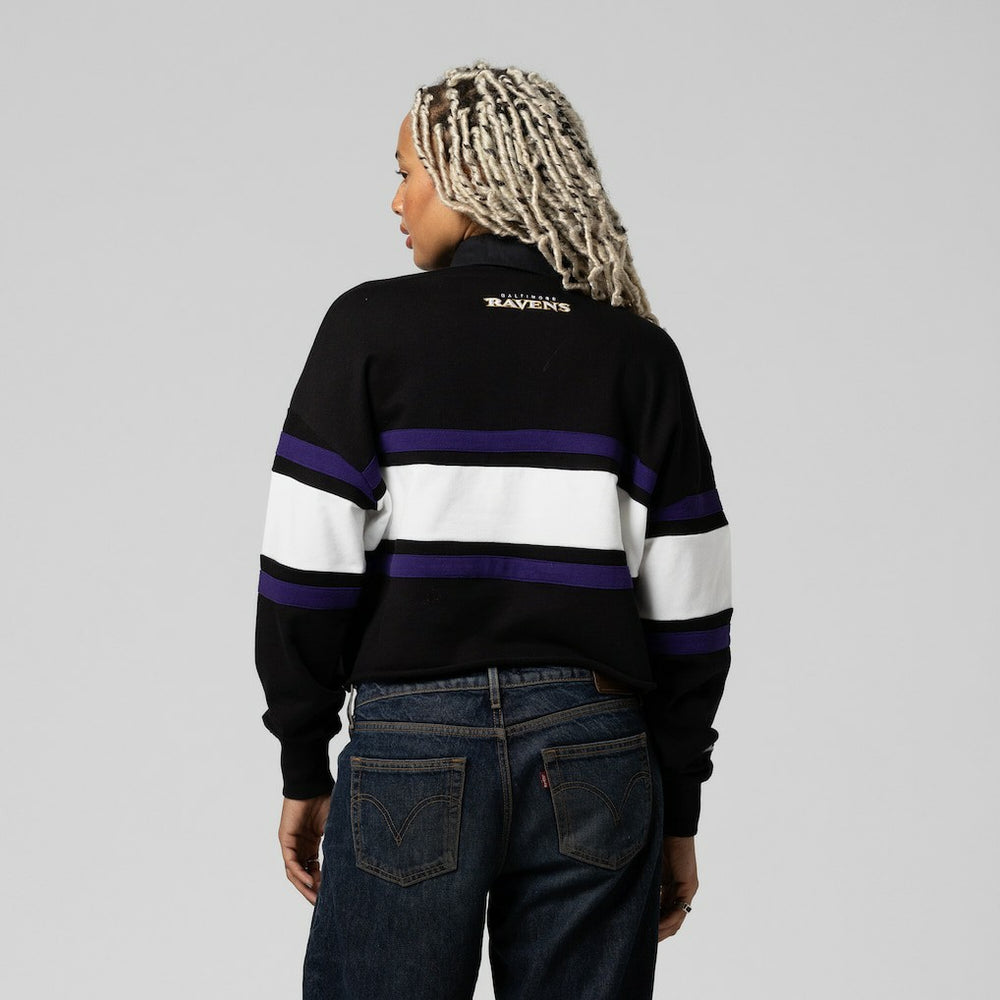 Baltimore Ravens Women's Cropped Long Sleeve Rugby Polo Black