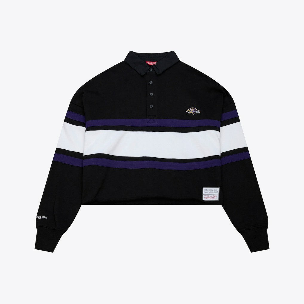 Baltimore Ravens Women's Cropped Long Sleeve Rugby Polo Black