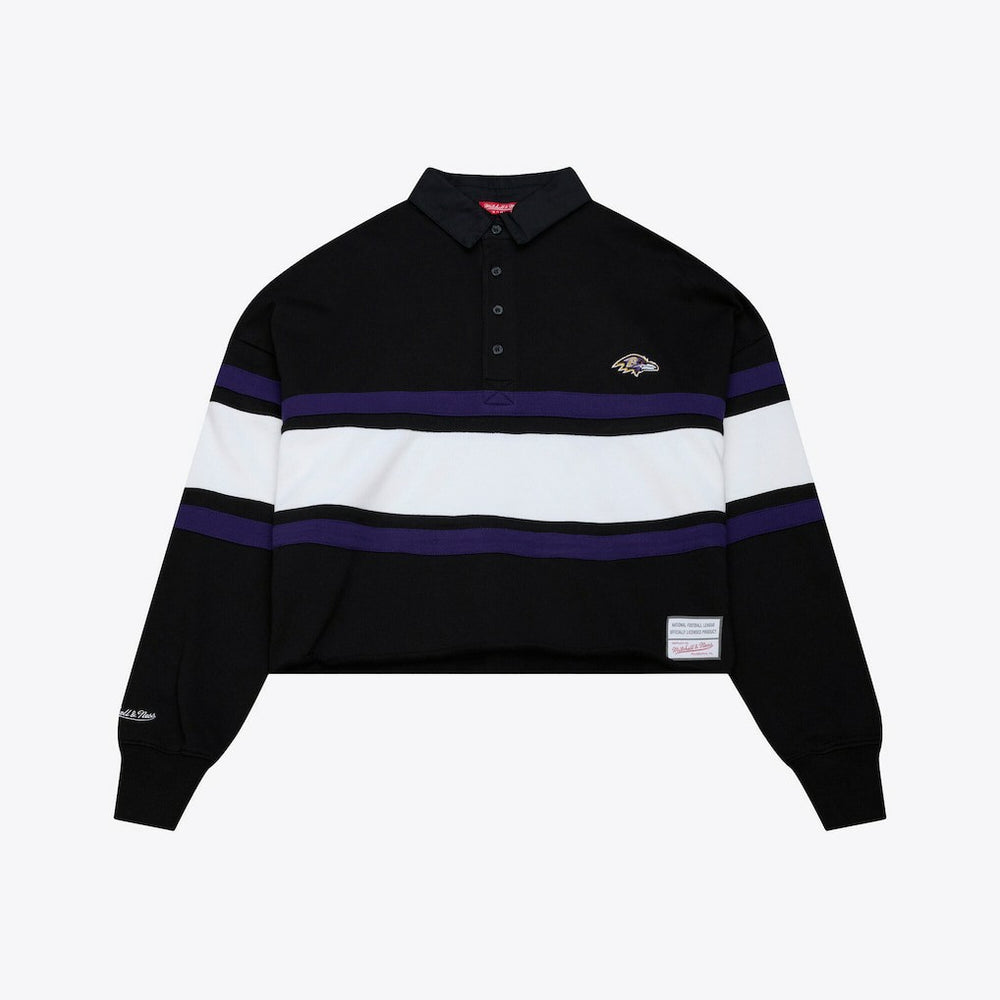 Baltimore Ravens Women's Cropped Long Sleeve Rugby Polo Black
