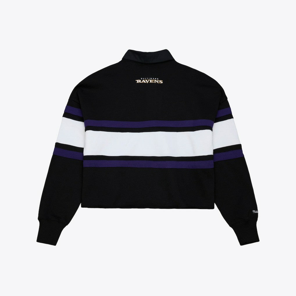 Baltimore Ravens Women's Cropped Long Sleeve Rugby Polo Black