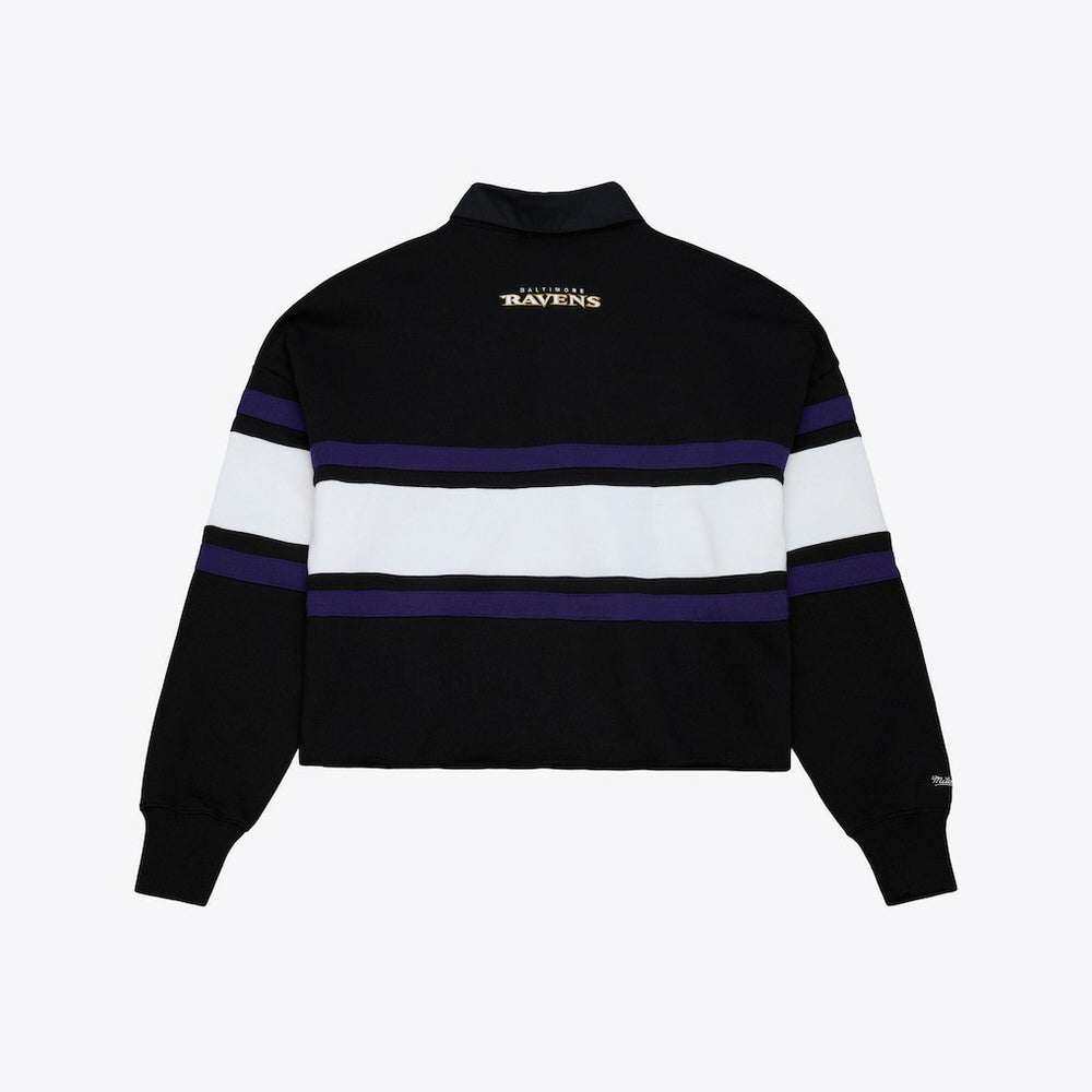Baltimore Ravens Women's Cropped Long Sleeve Rugby Polo Black