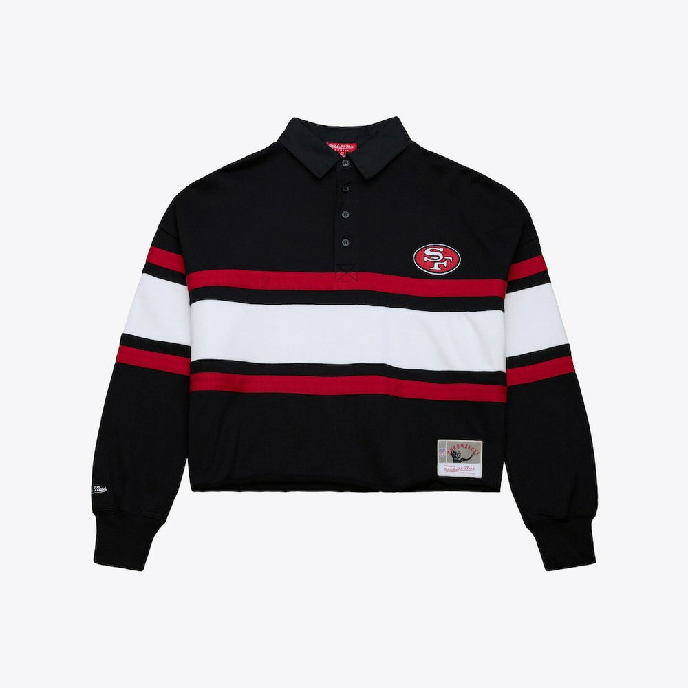 San Francisco 49ers Women's Cropped Long Sleeve Rugby Polo Black