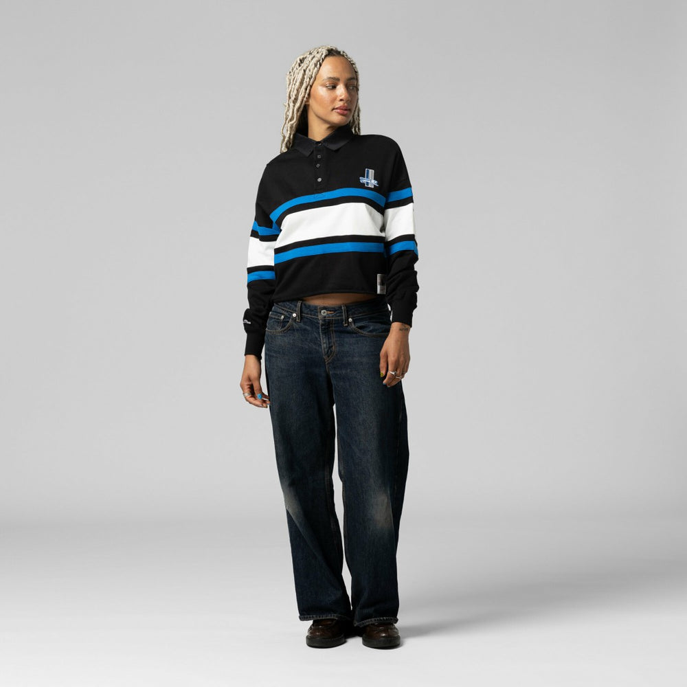 Detroit Lions Women's Cropped Long Sleeve Rugby Polo Black