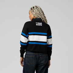 Detroit Lions Women's Cropped Long Sleeve Rugby Polo Black
