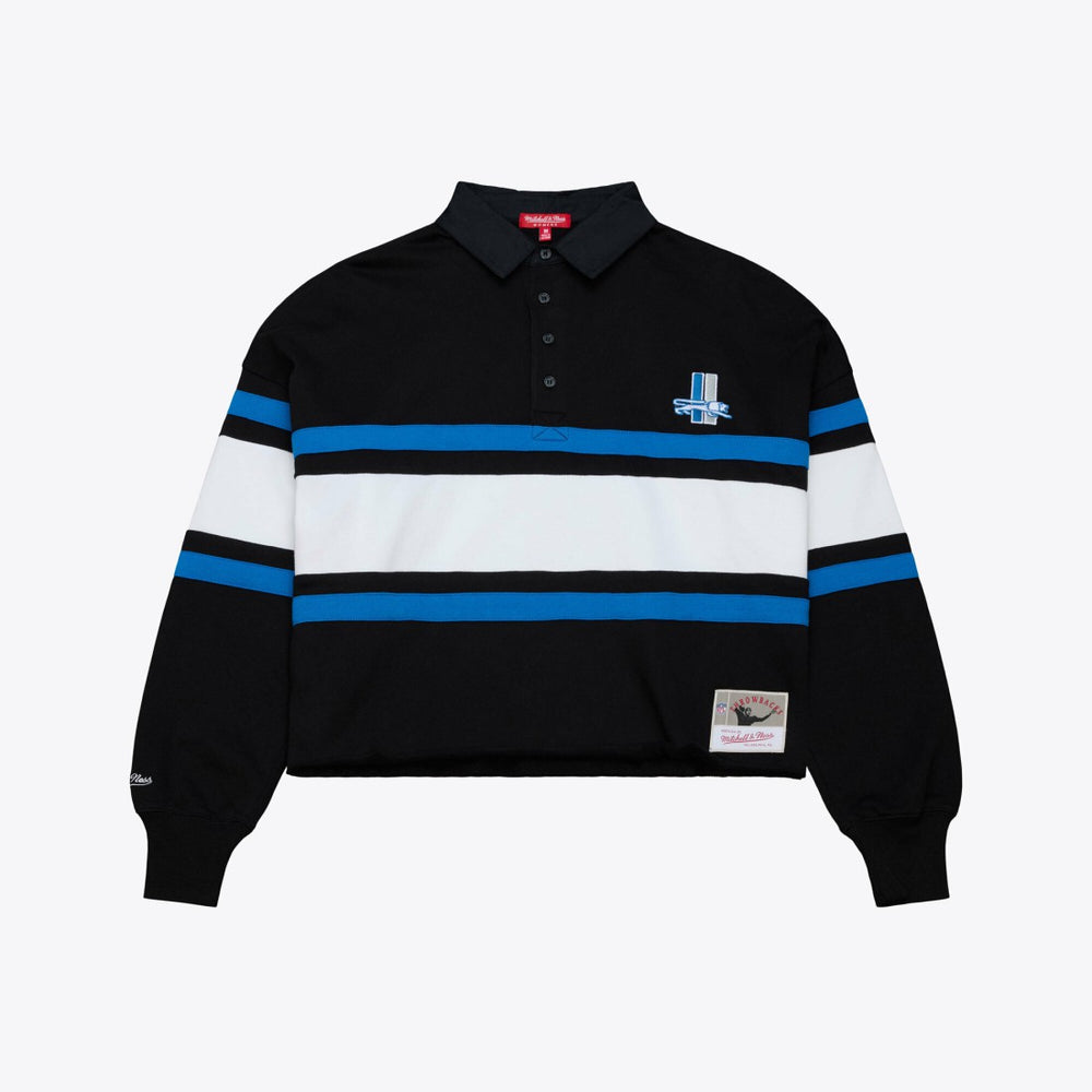 Detroit Lions Women's Cropped Long Sleeve Rugby Polo Black