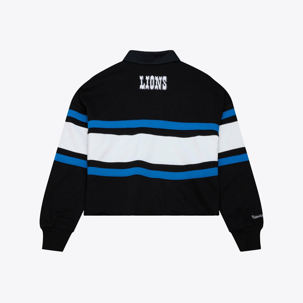 Detroit Lions Women's Cropped Long Sleeve Rugby Polo Black