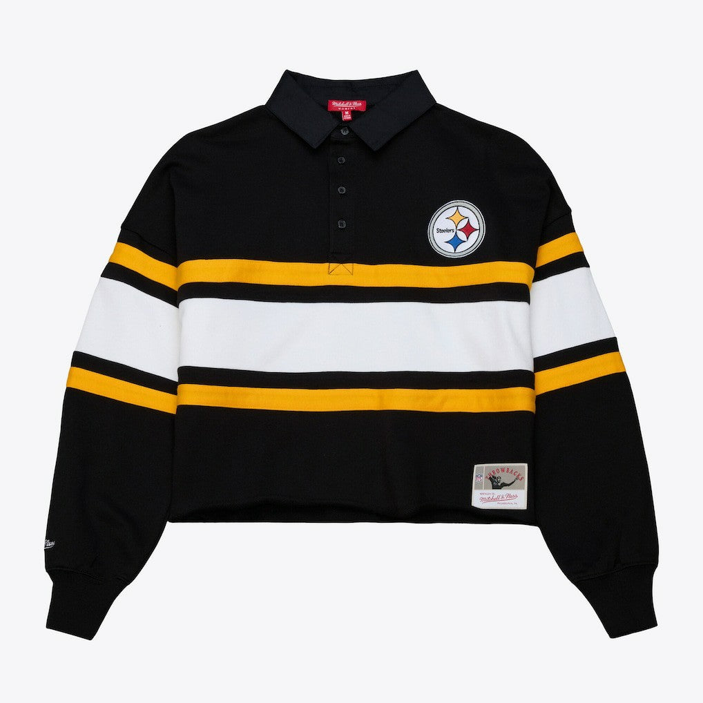 Pittsburgh Steelers Women's Cropped Long Sleeve Rugby Polo Black