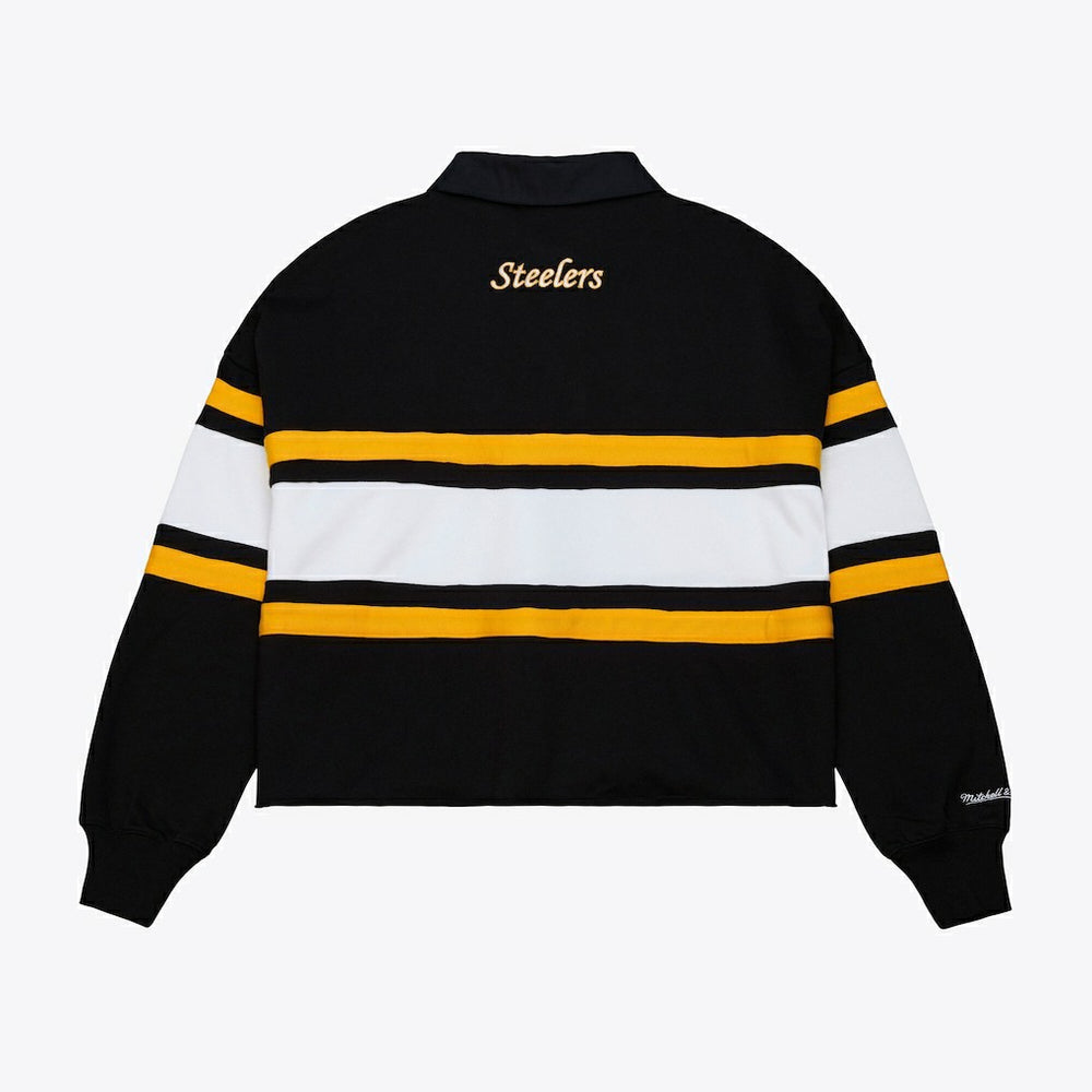 Pittsburgh Steelers Women's Cropped Long Sleeve Rugby Polo Black