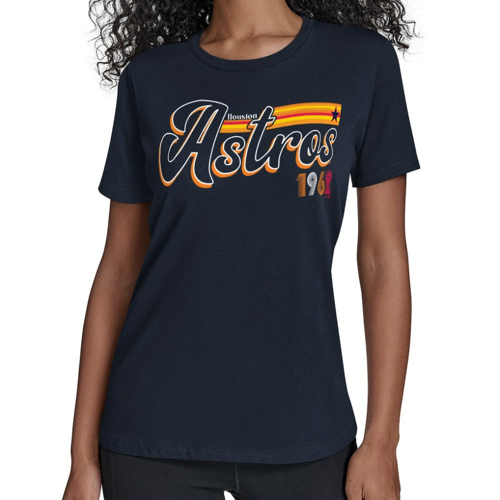 Houston Astros Starter Women's Groovy Script Team Fitted T-Shirt - Navy T-shirts