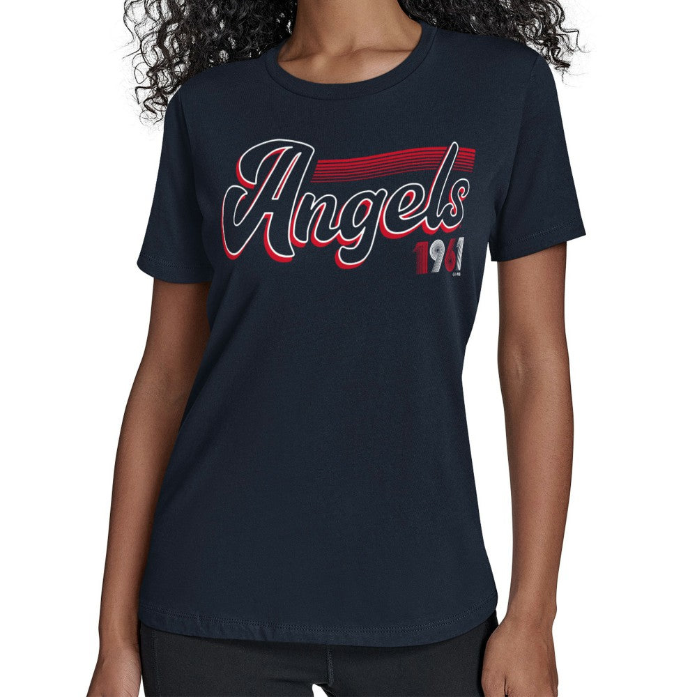Los Angeles Angels Starter Women's Groovy Script Team Fitted T-Shirt - Navy T-shirts