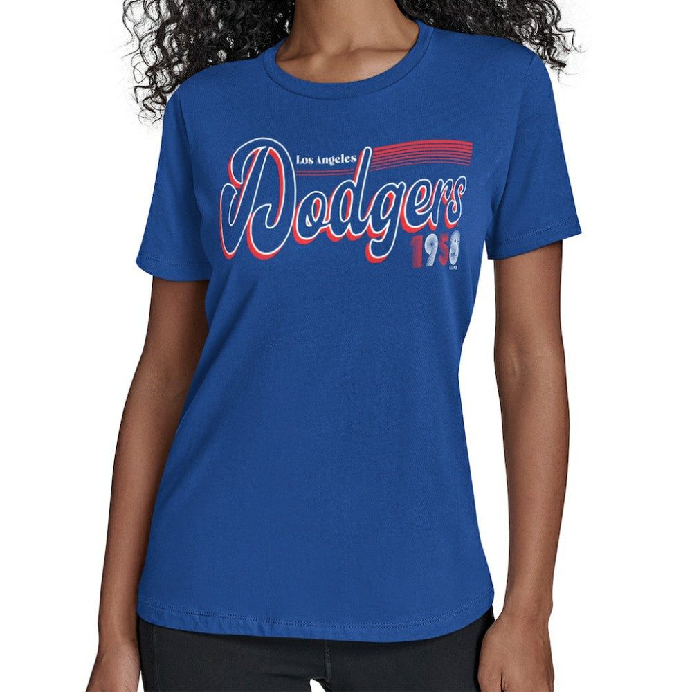Los Angeles Dodgers Starter Women's Groovy Script Team Fitted T-Shirt - Royal T-shirts
