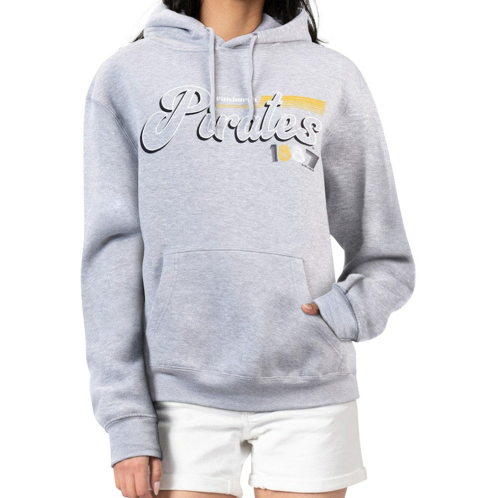 Pittsburgh Pirates Starter Women's Groovy Script Team Fleece Pullover Hoodie - Gray Hoodies