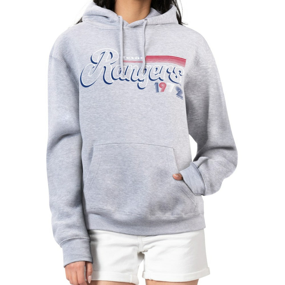 Texas Rangers Starter Women's Groovy Script Team Fleece Pullover Hoodie - Gray Hoodies