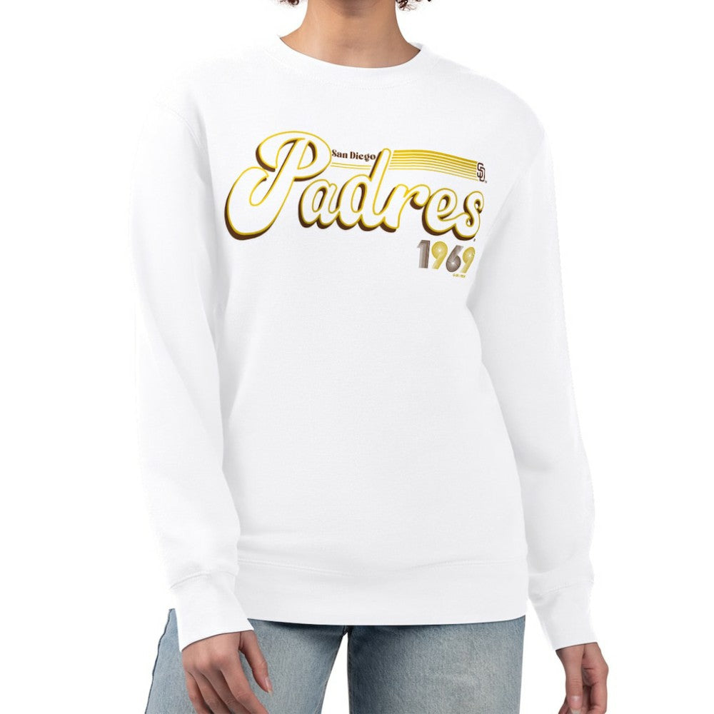 San Diego Padres Starter Women's Groovy Script Team Fleece Pullover Sweatshirt - White Pullover