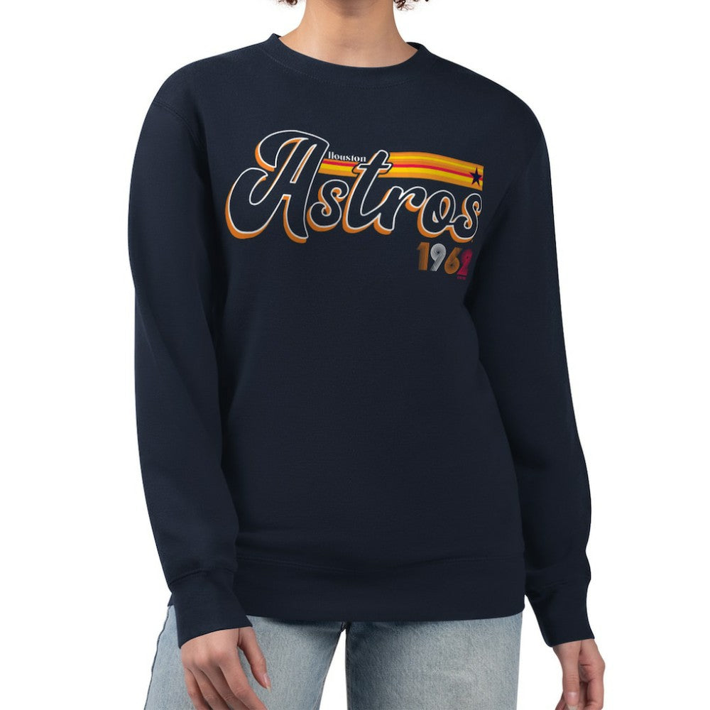 Houston Astros Starter Women's Groovy Script Team Fleece Pullover Sweatshirt - Navy Pullover