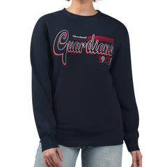 Cleveland Guardians Starter Women's Groovy Script Team Fleece Pullover Sweatshirt - Navy Pullover