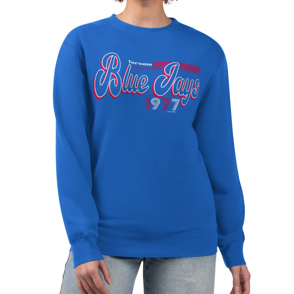 Toronto Blue Jays Starter Women's Groovy Script Team Fleece Pullover Sweatshirt - Royal Pullover