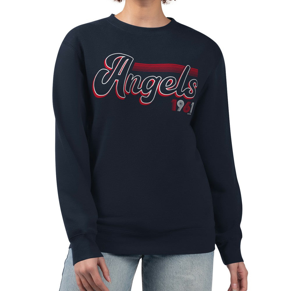 Los Angeles Angels Starter Women's Groovy Script Team Fleece Pullover Sweatshirt - Navy Pullover