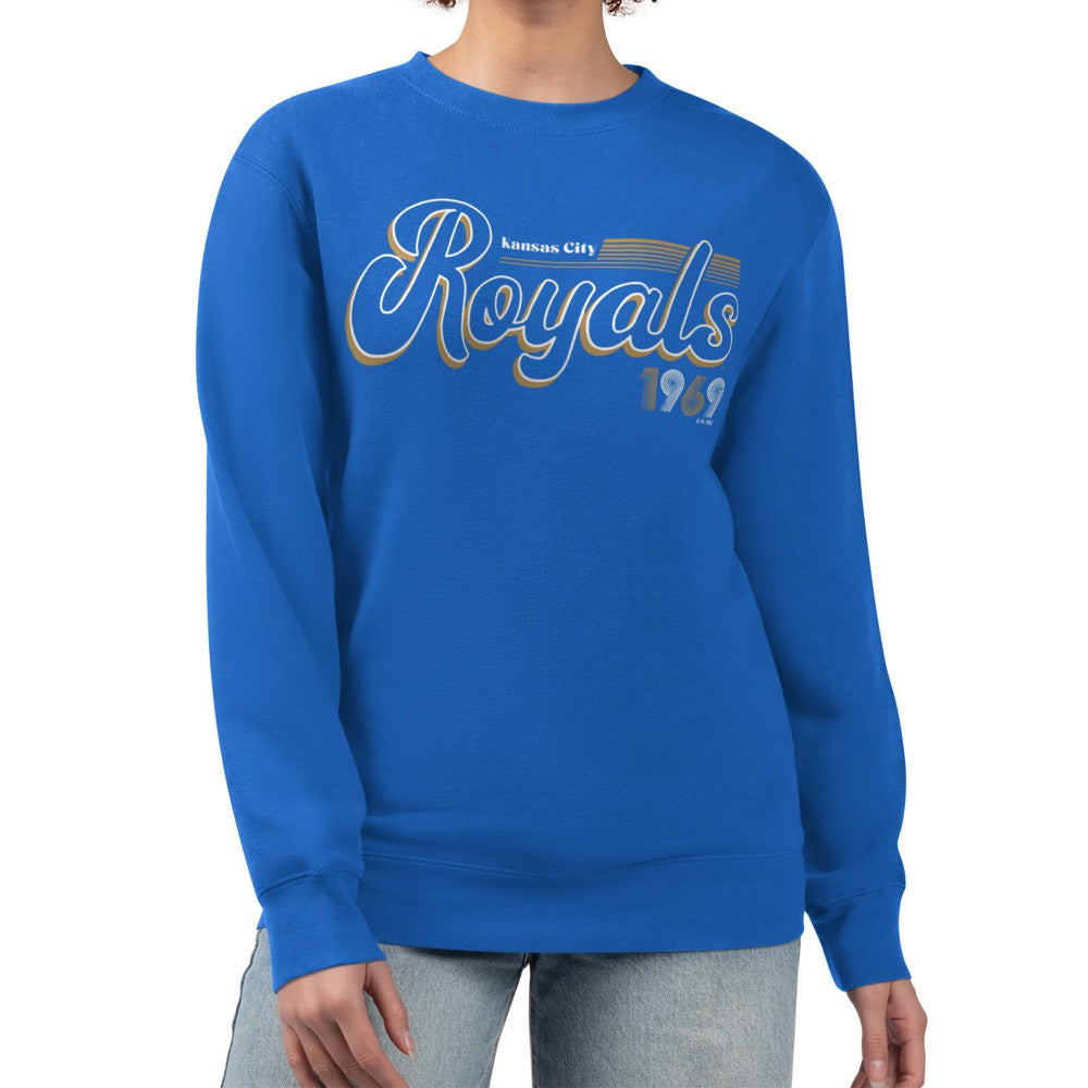 Kansas City Royals Starter Women's Groovy Script Team Fleece Pullover Sweatshirt - Royal Pullover