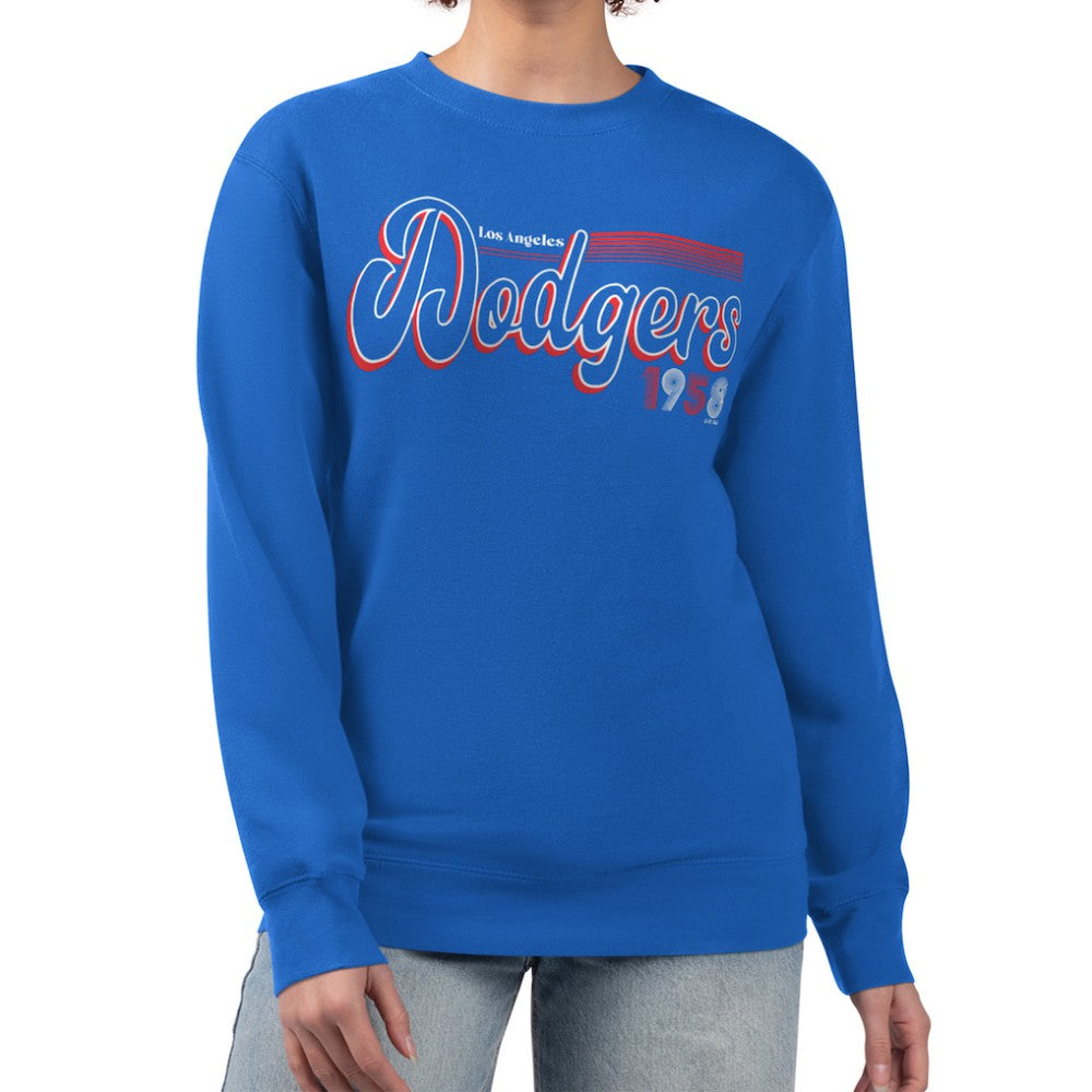 Los Angeles Dodgers Starter Women's Groovy Script Team Fleece Pullover Sweatshirt - Royal Pullover