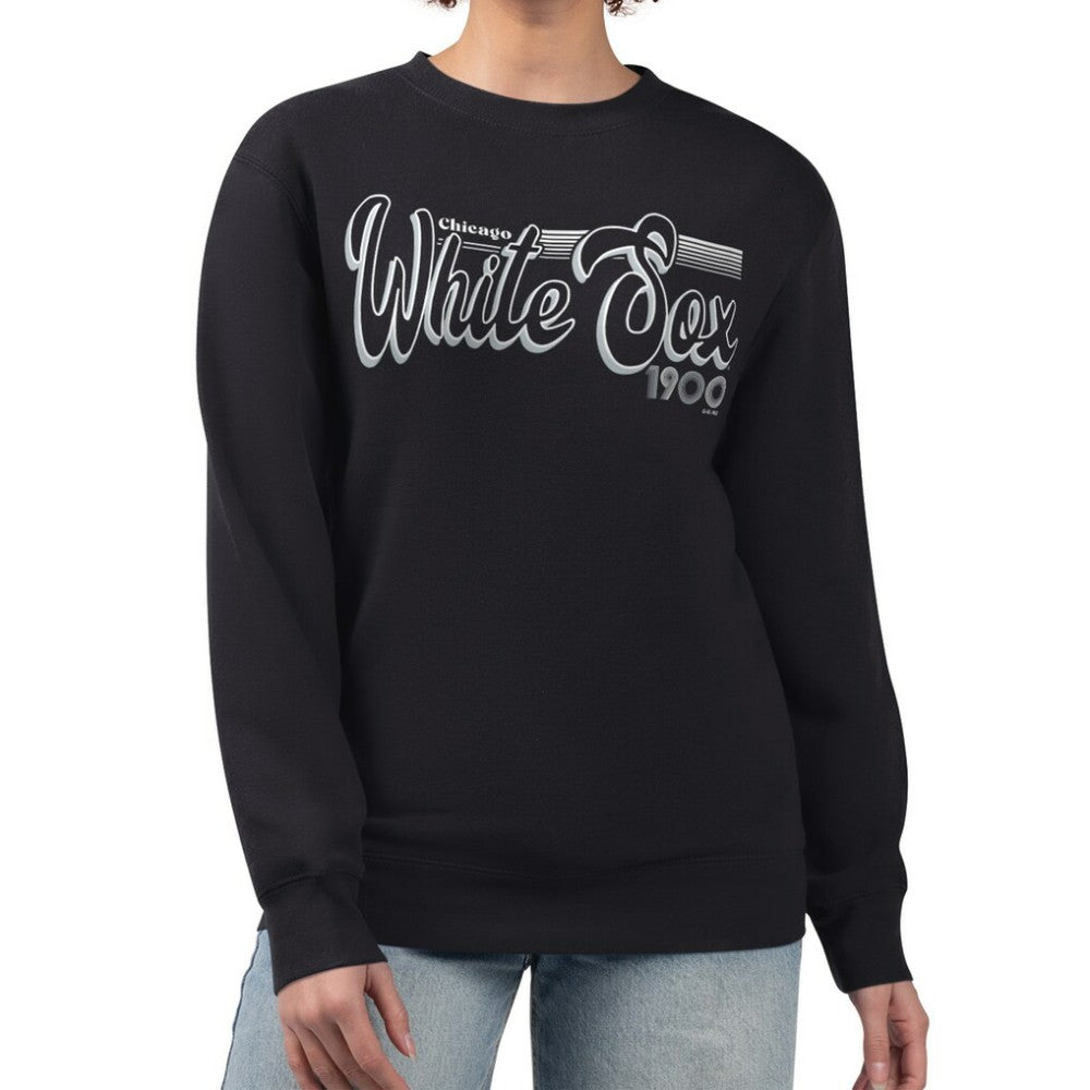 Chicago White Sox Starter Women's Groovy Script Team Fleece Pullover Sweatshirt - Black Pullover