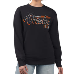 Baltimore Orioles Starter Women's Groovy Script Team Fleece Pullover Sweatshirt - Black Pullover
