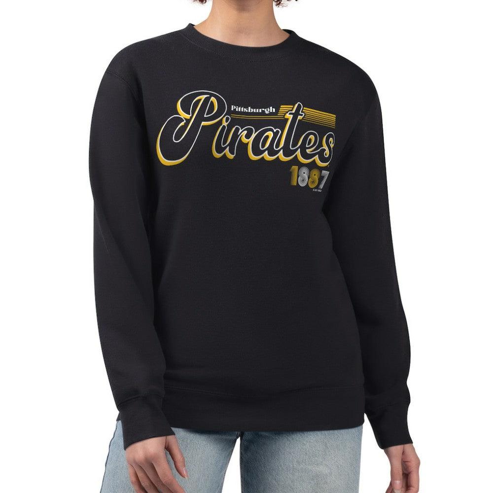 Pittsburgh Pirates Starter Women's Groovy Script Team Fleece Pullover Sweatshirt - Black Pullover