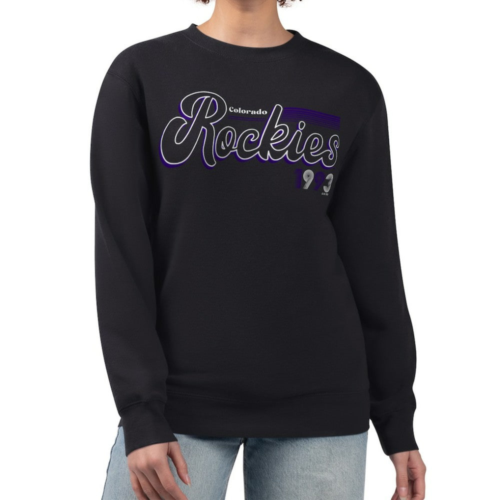 Colorado Rockies Starter Women's Groovy Script Team Fleece Pullover Sweatshirt - Black Pullover