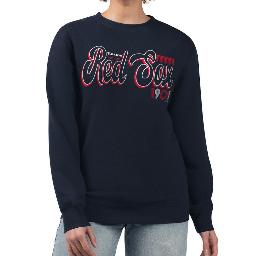 Boston Red Sox Starter Women's Groovy Script Team Fleece Pullover Sweatshirt - Navy Pullover