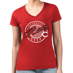 Cincinnati Reds G-III 4Her by Carl Banks Women's Super-Slim Fit Lightweight Pinstripe Circle V-Neck T-Shirt - Red T-shirts