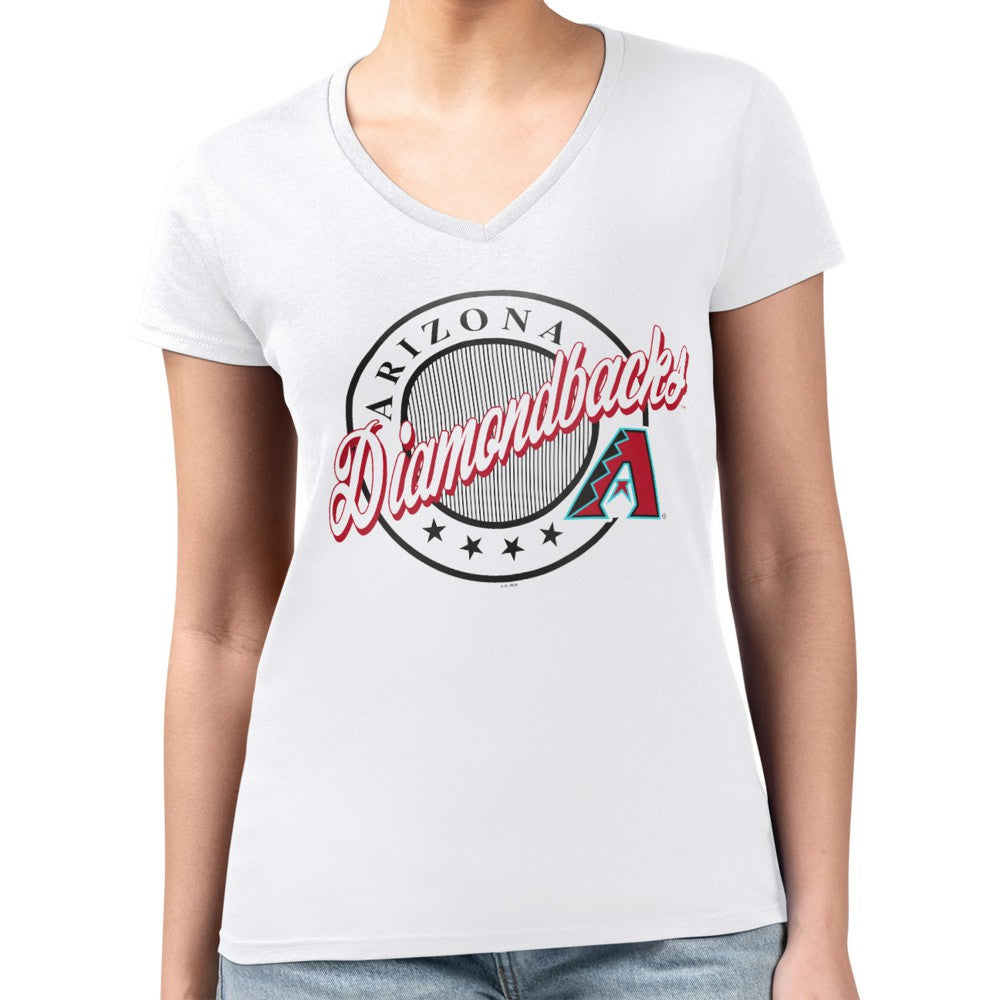Arizona Diamondbacks G-III 4Her by Carl Banks Women's Super-Slim Fit Lightweight Pinstripe Circle V-Neck T-Shirt - White T-shirts