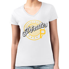 Pittsburgh Pirates G-III 4Her by Carl Banks Women's Super-Slim Fit Lightweight Pinstripe Circle V-Neck T-Shirt - White T-shirts