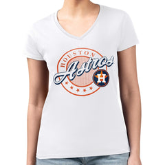 Houston Astros G-III 4Her by Carl Banks Women's Super-Slim Fit Lightweight Pinstripe Circle V-Neck T-Shirt - White T-shirts