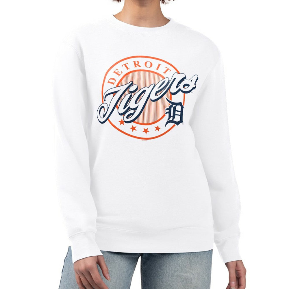 Detroit Tigers G-III 4Her by Carl Banks Women's Pinstripe Circle Team Fleece Pullover Sweatshirt - White Pullover