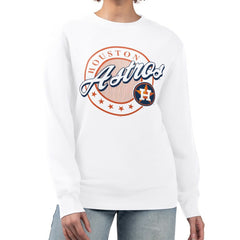 Houston Astros G-III 4Her by Carl Banks Women's Pinstripe Circle Team Fleece Pullover Sweatshirt - White Pullover