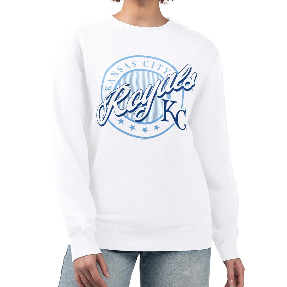 Kansas City Royals G-III 4Her by Carl Banks Women's Pinstripe Circle Team Fleece Pullover Sweatshirt - White Pullover