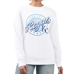 Kansas City Royals G-III 4Her by Carl Banks Women's Pinstripe Circle Team Fleece Pullover Sweatshirt - White Pullover