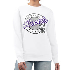 Colorado Rockies G-III 4Her by Carl Banks Women's Pinstripe Circle Team Fleece Pullover Sweatshirt - White Pullover