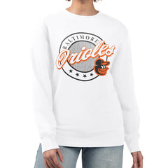 Baltimore Orioles G-III 4Her by Carl Banks Women's Pinstripe Circle Team Fleece Pullover Sweatshirt - White Pullover