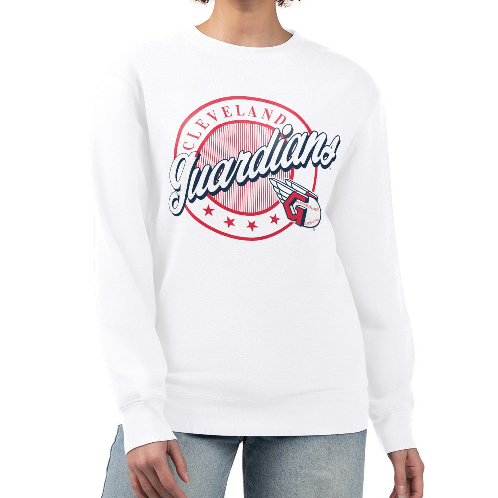 Cleveland Guardians G-III 4Her by Carl Banks Women's Pinstripe Circle Team Fleece Pullover Sweatshirt - White Pullover
