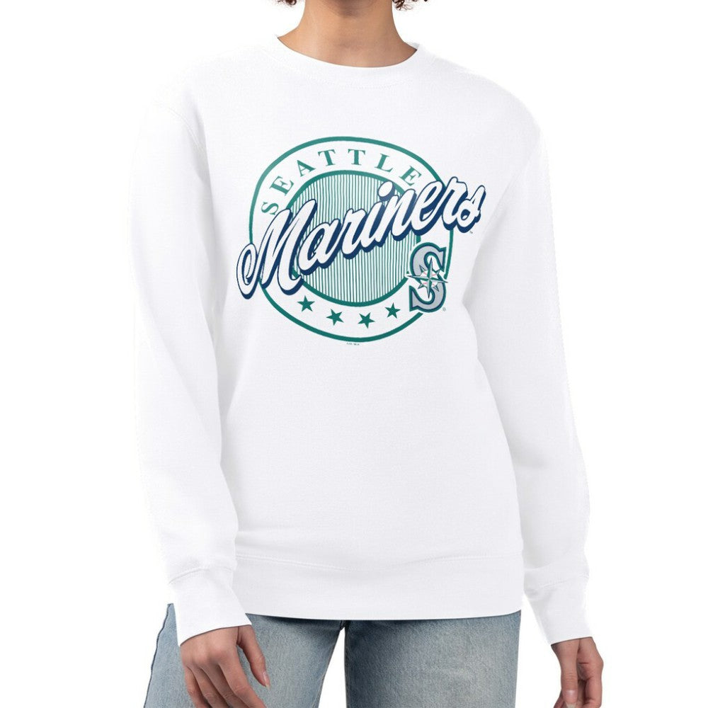 Seattle Mariners G-III 4Her by Carl Banks Women's Pinstripe Circle Team Fleece Pullover Sweatshirt - White Pullover