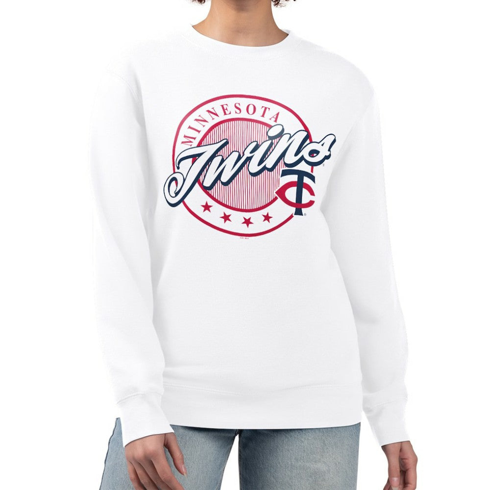 Minnesota Twins G-III 4Her by Carl Banks Women's Pinstripe Circle Team Fleece Pullover Sweatshirt - White Pullover