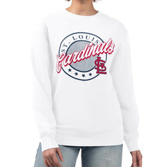St. Louis Cardinals G-III 4Her by Carl Banks Women's Pinstripe Circle Team Fleece Pullover Sweatshirt - White Pullover
